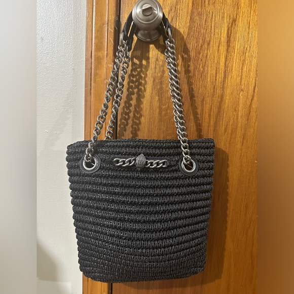Kurt Geiger Small Chelsea Raffia Tote Bag Black New Double Shoulder Straps - Picture 1 of 10